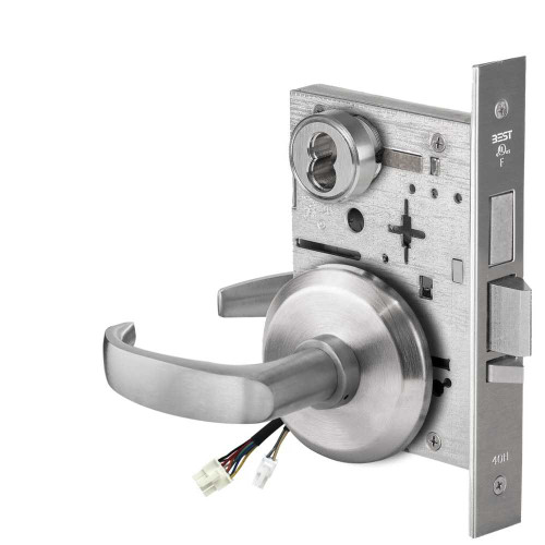 BEST 45HW7TWEL14S626RQE Fail Safe 24V Double Cylinder With Deadbolt Electrified Mortise Lock 14 Lever S Rose Request to Exit Satin Chrome 45HW7TWEL14S626RQE