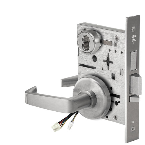 BEST 45HW7TWEL15H630RQE12V Fail Safe 12V Double Cylinder With Deadbolt Electrified Mortise Lock 15 Lever H Rose Request to Exit Satin Stainless Steel