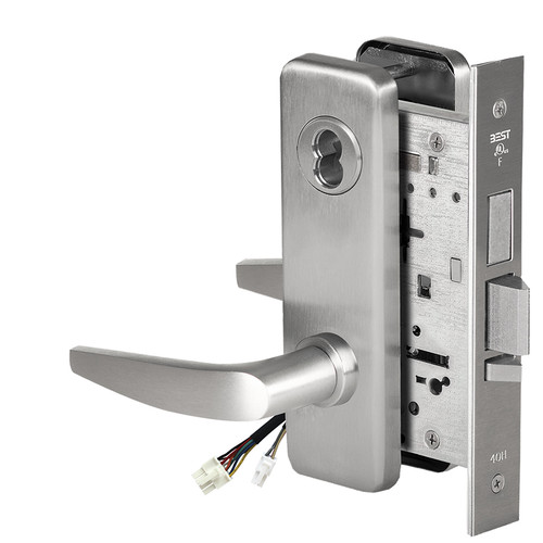 BEST 45HW7TWEU16J630RQE12V Fail Secure 12V Double Cylinder with Deadbolt Electrified Mortise Lock 16 Lever J Escutcheon Request to Exit Satin Stainless Steel