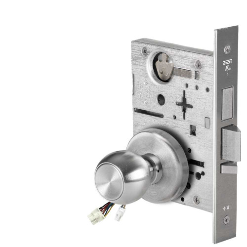 BEST 45HW0LEL4H626RQE12V Fail Safe 12V With Deadbolt No Key Override Electrified Mortise Lock 4 Knob H Rose Request to Exit Satin Chrome 45HW0LEL4H626RQE12V