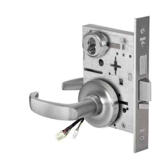 BEST 45HW7TWEL14R62612V Fail Safe 12V Double Cylinder With Deadbolt Electrified Mortise Lock 14 Lever R Rose Satin Chrome 45HW7TWEL14R62612V