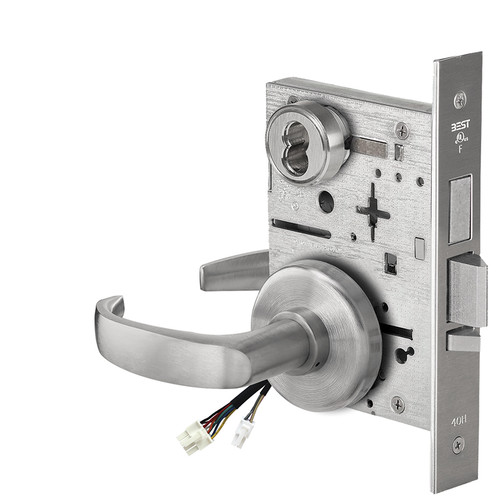 BEST 45HW7TWEL14H626RQE12V Fail Safe 12V Double Cylinder With Deadbolt Electrified Mortise Lock 14 Lever H Rose Request to Exit Satin Chrome