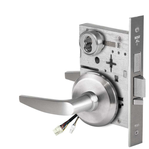 BEST 45HW7TWEU16S626RQE Fail Secure 24V Double Cylinder with Deadbolt Electrified Mortise Lock 16 Lever S Rose Request to Exit Satin Chrome 45HW7TWEU16S626RQE