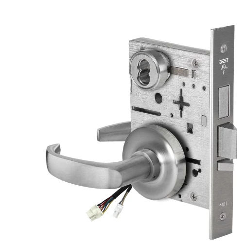 BEST 45HW7TWEL14R626RQE12V Fail Safe 12V Double Cylinder With Deadbolt Electrified Mortise Lock 14 Lever R Rose Request to Exit Satin Chrome 45HW7TWEL14R626RQE12V