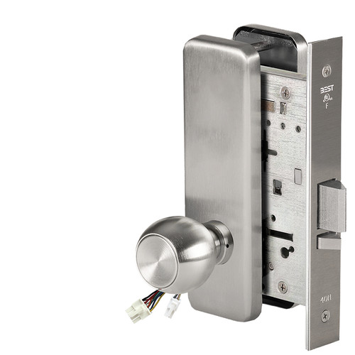 BEST 45HW0NXEU4J630RQE12V Fail Secure 12V No Key Override Electrified Mortise Lock 4 Knob J Escutcheon Request to Exit Satin Stainless Steel