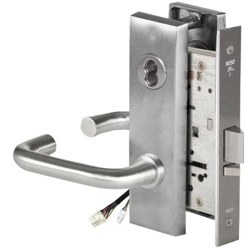 BEST 45HW7WEL3M626RQE Fail Safe 24V Double Cylinder Electrified Mortise Lock 3 Lever M Escutcheon Request to Exit Satin Chrome 45HW7WEL3M626RQE