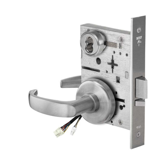 BEST 45HW7WEU14H630 Fail Secure 24V Double Cylinder Electrified Mortise Lock 14 Lever H Rose Satin Stainless Steel 45HW7WEU14H630