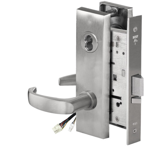 BEST 45HW7WEU14M626RQE12V Fail Secure 12V Double Cylinder Electrified Mortise Lock 14 Lever M Escutcheon Request to Exit Satin Chrome