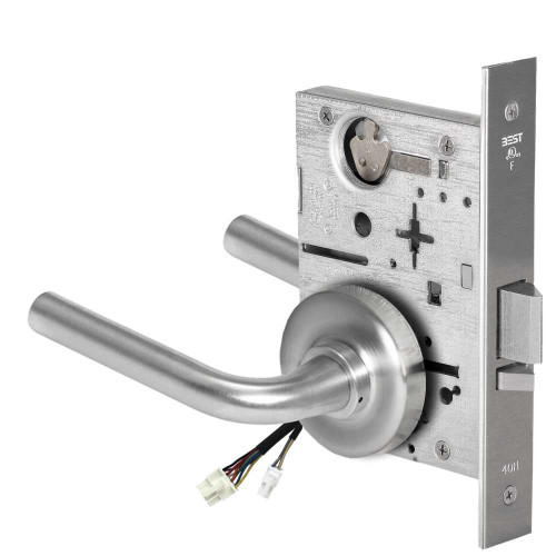 BEST 45HW0NXEL12R626 Fail Safe 24V No Key Override Electrified Mortise Lock 12 Lever R Rose Satin Chrome 45HW0NXEL12R626