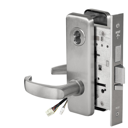 BEST 45HW7TDEU14J630RQE12V Fail Secure 12V With Deadbolt Electrified Mortise Lock 14 Lever J Escutcheon Request to Exit Satin Stainless Steel