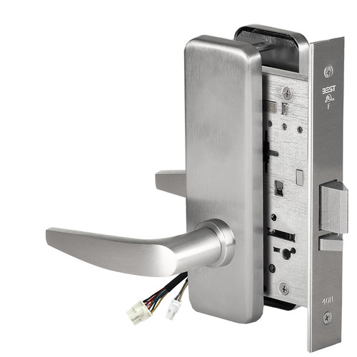 BEST 45HW0NXEL16J630RQE12V Fail Safe 12V No Key Override Electrified Mortise Lock 16 Lever J Escutcheon Request to Exit Satin Stainless Steel