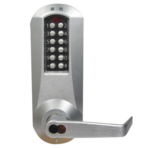 Kaba E-Plex E5031RWL-626-41 E-Plex 5000 Cylindrical Lock Winston Lever 100 Access Codes 3000 Audit Events Sargent LFIC Prep Less Core 2-3/4 Backset 1/2 Throw Satin Chrome E5031RWL-626-41