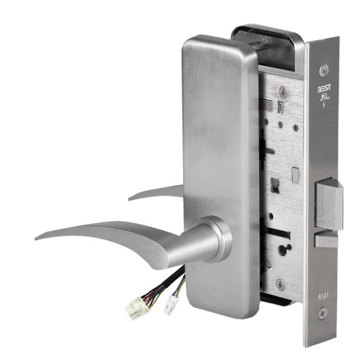 BEST 45HW0NXEL17LJ630 Fail Safe 24V No Key Override Electrified Mortise Lock 17 Lever J Escutcheon Left Hand Satin Stainless Steel 45HW0NXEL17LJ630