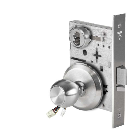 BEST 45HW7WEL4S626RQE Fail Safe 24V Double Cylinder Electrified Mortise Lock 4 Knob S Rose Request to Exit Satin Chrome 45HW7WEL4S626RQE