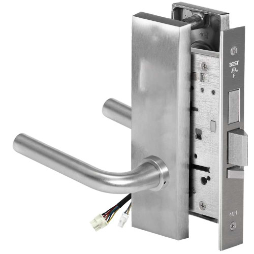 BEST 45HW0LEL12M626 Fail Safe 24V With Deadbolt No Key Override Electrified Mortise Lock 12 Lever M Escutcheon Satin Chrome 45HW0LEL12M626