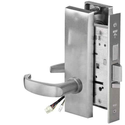BEST 45HW0LEL14M626RQE12V Fail Safe 12V With Deadbolt No Key Override Electrified Mortise Lock 14 Lever M Escutcheon Request to Exit Satin Chrome 45HW0LEL14M626RQE12V