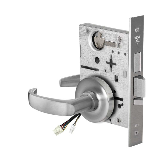 BEST 45HW0LEL14R626RQE Fail Safe 24V With Deadbolt No Key Override Electrified Mortise Lock 14 Lever R Rose Request to Exit Satin Chrome 45HW0LEL14R626RQE