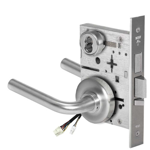 BEST 45HW7TWEL12R626RQE Fail Safe 24V Double Cylinder With Deadbolt Electrified Mortise Lock 12 Lever R Rose Request to Exit Satin Chrome 45HW7TWEL12R626RQE