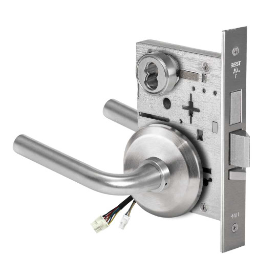 BEST 45HW7TWEL12S626RQE Fail Safe 24V Double Cylinder With Deadbolt Electrified Mortise Lock 12 Lever S Rose Request to Exit Satin Chrome 45HW7TWEL12S626RQE