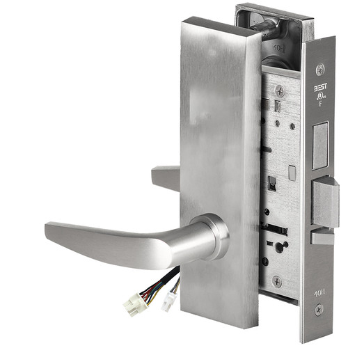 BEST 45HW0LEL16M626RQE12V Fail Safe 12V With Deadbolt No Key Override Electrified Mortise Lock 16 Lever M Escutcheon Request to Exit Satin Chrome