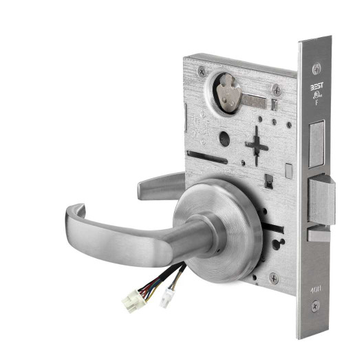 BEST 45HW0LEU14H630 Fail Secure 24V With Deadbolt No Key Override Electrified Mortise Lock 14 Lever H Rose Satin Stainless Steel 45HW0LEU14H630