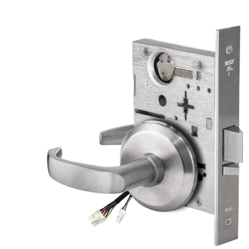 BEST 45HW0NXEU14S626 Fail Secure 24V No Key Override Electrified Mortise Lock 14 Lever S Rose Satin Chrome 45HW0NXEU14S626
