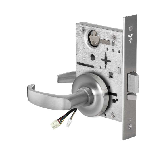 BEST 45HW0NXEL14R626RQE12V Fail Safe 12V No Key Override Electrified Mortise Lock 14 Lever R Rose Request to Exit Satin Chrome 45HW0NXEL14R626RQE12V