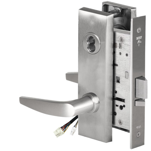 BEST 45HW7WEU16M626RQE Fail Secure 24V Double Cylinder Electrified Mortise Lock 16 Lever M Escutcheon Request to Exit Satin Chrome