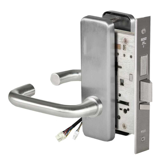 BEST 45HW0LEU3J63012V Fail Secure 12V With Deadbolt No Key Override Electrified Mortise Lock 3 Lever J Escutcheon Satin Stainless Steel 45HW0LEU3J63012V