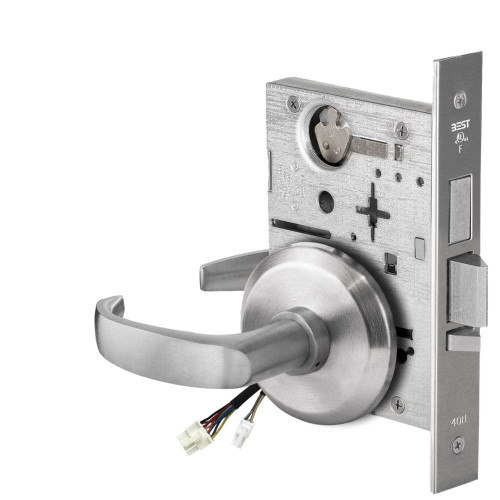 BEST 45HW0LEL14S62612V Fail Safe 12V With Deadbolt No Key Override Electrified Mortise Lock 14 Lever S Rose Satin Chrome 45HW0LEL14S62612V