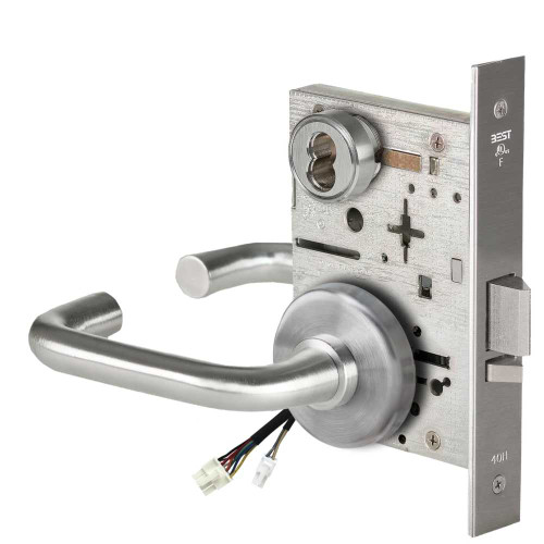 BEST 45HW7WEU3H630RQE 45HW Series Electromechanical Mortise Lock 7-Pin Housing; Electronically Unlocked Solid Tube/Return Lever Style Request to Exit 2-3/4 Diameter Trim Style Satin Stainless Steel 45HW7WEU3H630RQE