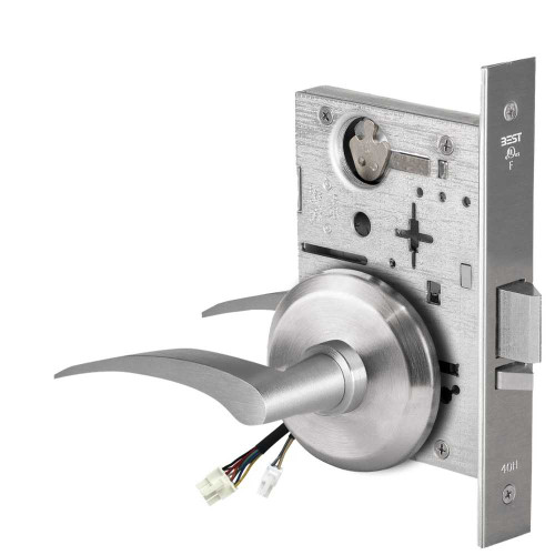 BEST 45HW0NXEU17LS626RQE12V Fail Secure 12V No Key Override Electrified Mortise Lock 17 Lever S Rose Left Hand Request to Exit Satin Chrome 45HW0NXEU17LS626RQE12V