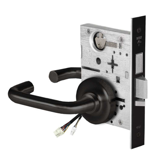 BEST 45HW0LEL3R62212V Fail Safe 12V With Deadbolt No Key Override Electrified Mortise Lock 3 Lever R Rose Flat Black 45HW0LEL3R62212V