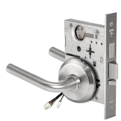 BEST 45HW0LEU12S626AMRQE12V Fail Secure 12V With Deadbolt No Key Override Electrified Mortise Lock 12 Lever S Rose Request to Exit Satin Chrome Antimicrobial