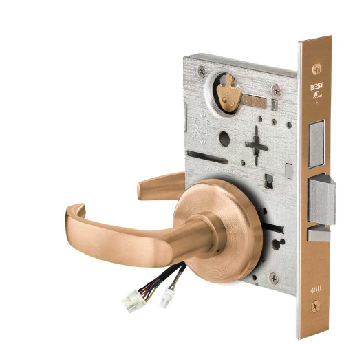 BEST 45HW0LEU14H612 Fail Secure 24V With Deadbolt No Key Override Electrified Mortise Lock 14 Lever H Rose Satin Bronze 45HW0LEU14H612