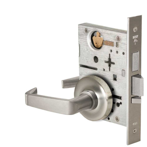 BEST 45HW0LEU15R619RQE Fail Secure 24V With Deadbolt No Key Override Electrified Mortise Lock 15 Lever R Rose Request to Exit Satin Nickel 45HW0LEU15R619RQE