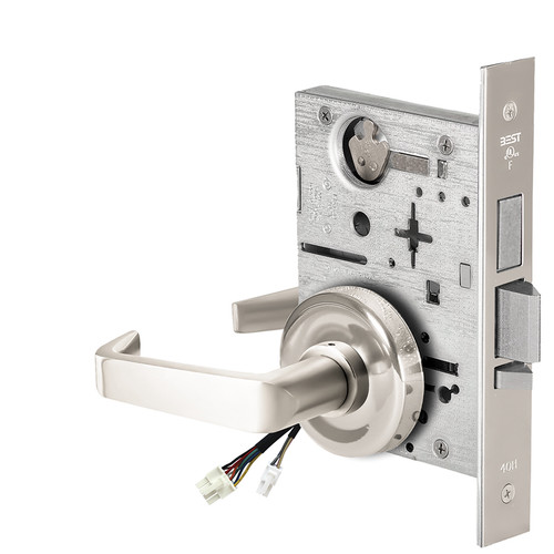 BEST 45HW0LEU15R625RQE12V Fail Secure 12V With Deadbolt No Key Override Electrified Mortise Lock 15 Lever R Rose Request to Exit Bright Chrome
