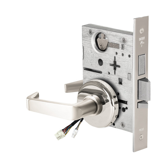 BEST 45HW0LEU15H629RQE12V Fail Secure 12V With Deadbolt No Key Override Electrified Mortise Lock 15 Lever H Rose Request to Exit Bright Stainless Steel