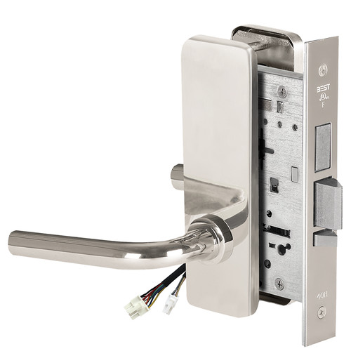 BEST 45HW0LEU12J625 Fail Secure 24V With Deadbolt No Key Override Electrified Mortise Lock 12 Lever J Escutcheon Bright Chrome