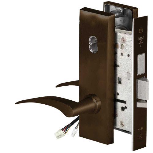 BEST 45HW7TDEL17LN61112V Fail Safe 12V With Deadbolt Electrified Mortise Lock 17 Lever N Escutcheon Left Hand Bright Bronze 45HW7TDEL17LN61112V