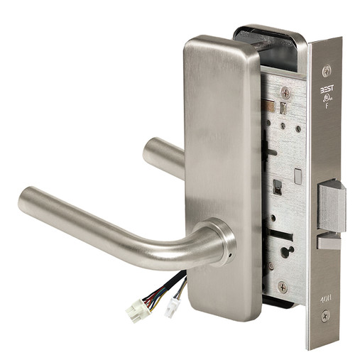 BEST 45HW0NXEU12J619RQE12V Fail Secure 12V No Key Override Electrified Mortise Lock 12 Lever J Escutcheon Request to Exit Satin Nickel
