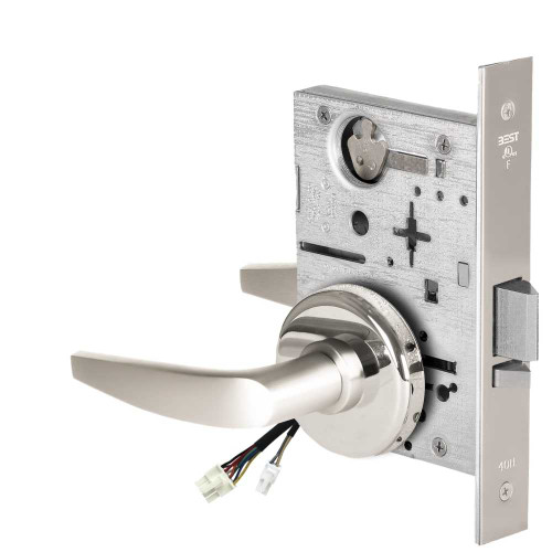 BEST 45HW0NXEU16H629 Fail Secure 24V No Key Override Electrified Mortise Lock 16 Lever H Rose Bright Stainless Steel 45HW0NXEU16H629