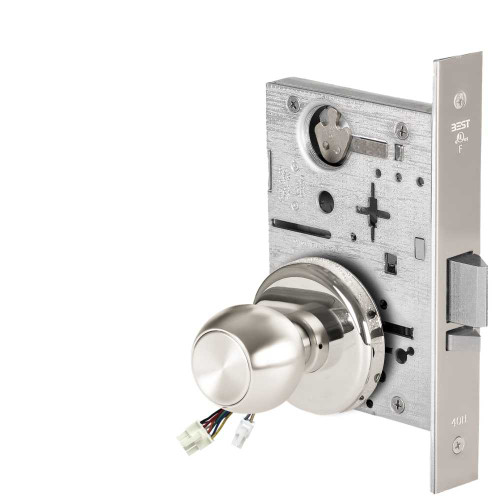 BEST 45HW0NXEL4H629RQE Fail Safe 24V No Key Override Electrified Mortise Lock 4 Knob H Rose Request to Exit Bright Stainless Steel 45HW0NXEL4H629RQE