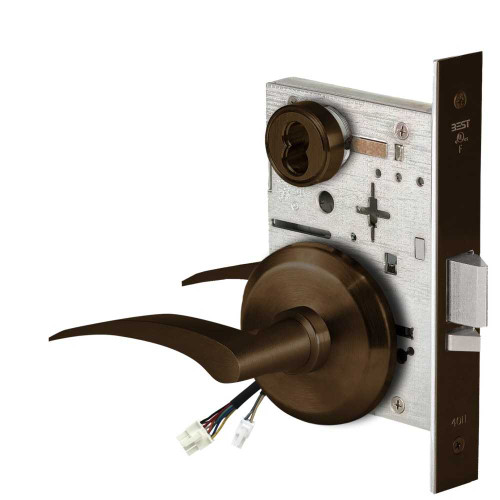 BEST 45HW7DEL17LS61112V Fail Safe 12V Electrified Mortise Lock 17 Lever S Rose Left Hand Bright Bronze 45HW7DEL17LS61112V