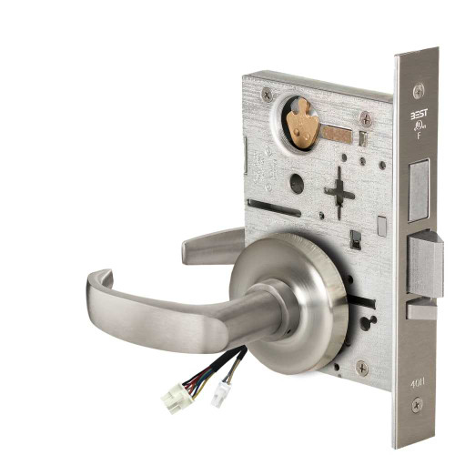 BEST 45HW0LEU14R61912V Fail Secure 12V With Deadbolt No Key Override Electrified Mortise Lock 14 Lever R Rose Satin Nickel 45HW0LEU14R61912V