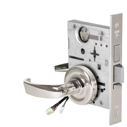 BEST 45HW0LEU14R625 Fail Secure 24V With Deadbolt No Key Override Electrified Mortise Lock 14 Lever R Rose Bright Chrome 45HW0LEU14R625
