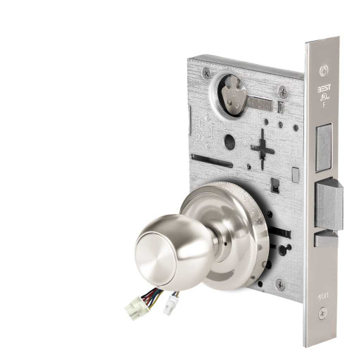 BEST 45HW0LEL4R625RQE Fail Safe 24V With Deadbolt No Key Override Electrified Mortise Lock 4 Knob R Rose Request to Exit Bright Chrome 45HW0LEL4R625RQE