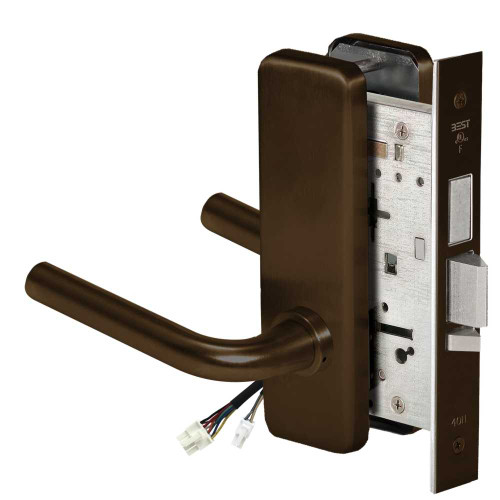 BEST 45HW0LEU12J611 Fail Secure 24V With Deadbolt No Key Override Electrified Mortise Lock 12 Lever J Escutcheon Bright Bronze 45HW0LEU12J611