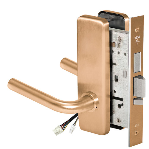 BEST 45HW0LEU12J612RQE12V Fail Secure 12V With Deadbolt No Key Override Electrified Mortise Lock 12 Lever J Escutcheon Request to Exit Satin Bronze