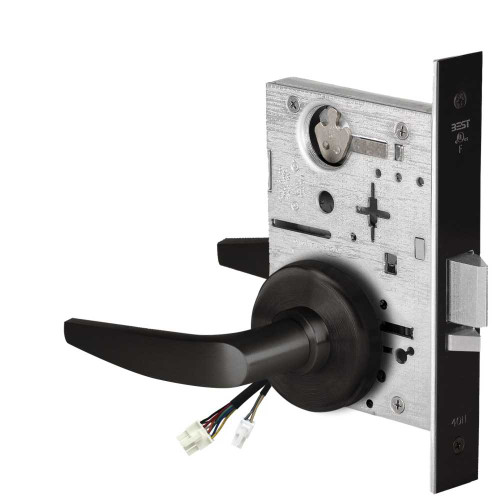 BEST 45HW0NXEU16H622 Fail Secure 24V No Key Override Electrified Mortise Lock 16 Lever H Rose Flat Black 45HW0NXEU16H622